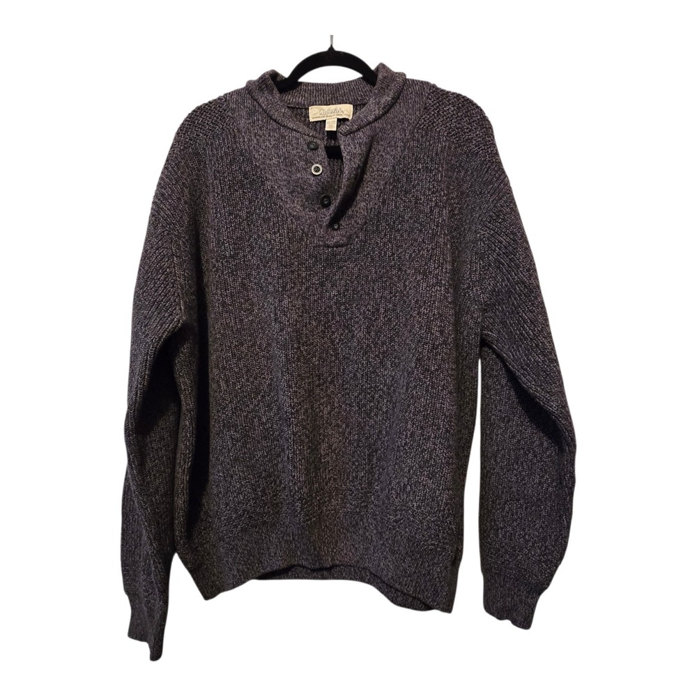 CABELAS 100%‎ Cotton Henley Pullover Sweater Mens XXL Gray Tweed Heavy Outdoor